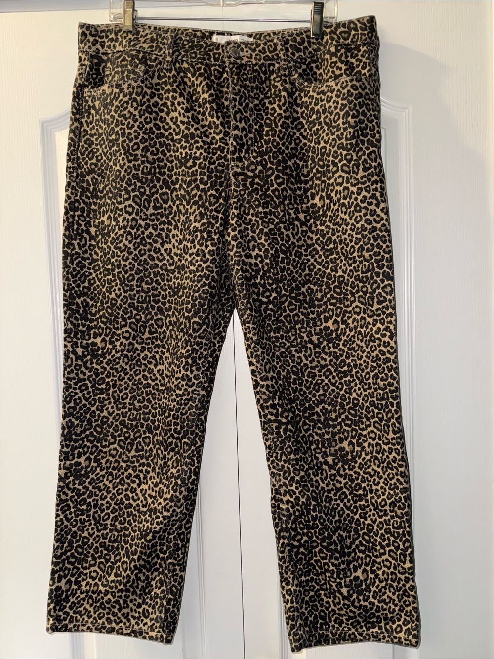 Mango womenโs Leopard animal Print denim pant- Black & Tan